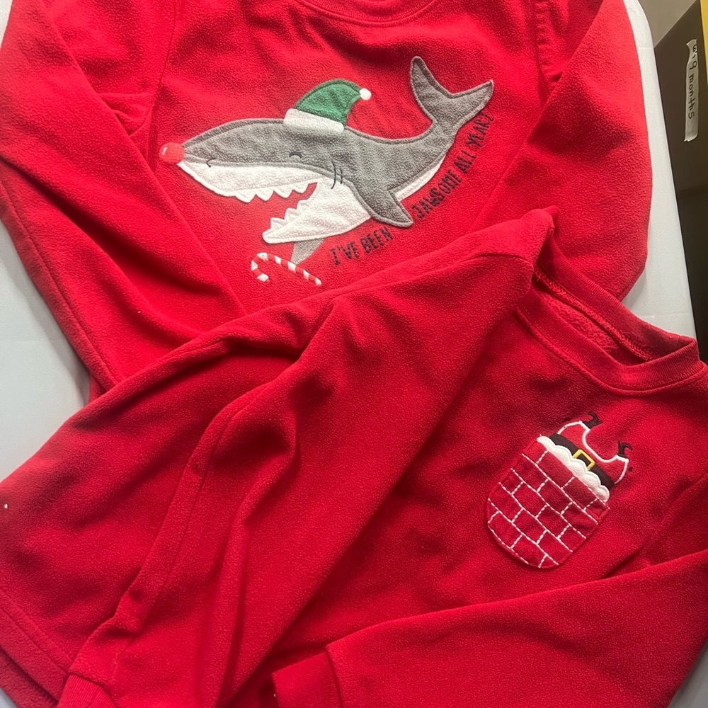 Festive Red Kids Shark and Chimney Tops